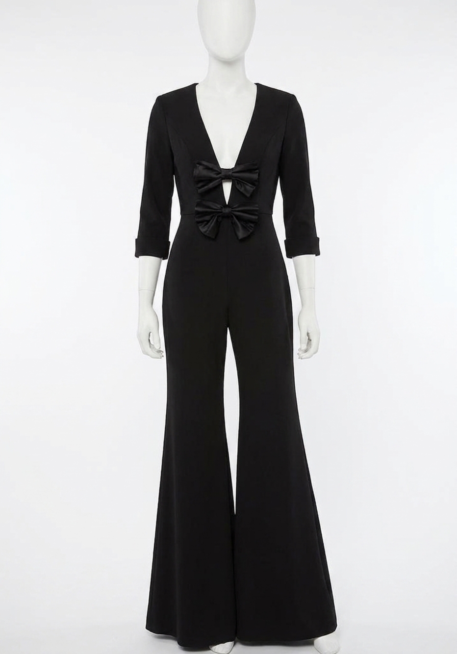 NEW MAC DUGGAL satin wide leg jumpsuit in black